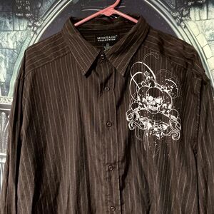 Montage Collection Button-Up Shirt Men 2XL Brown Polyester Pinstripe Outdoor